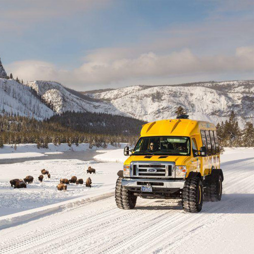 West Yellowstone with yellow vehicle