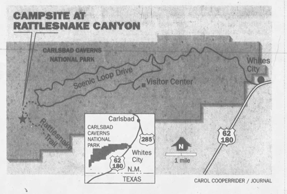 Rattlesnake Canyon Campsite Map featured in the Albuquerque Journal August 22nd 1999