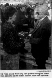 Barbara Jacobson receiving condolences at her husband’s funeral in 1989