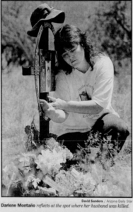Estevan’s widow, Darlene Montaño, visited a makeshift memorial for him in the mountains in 2005