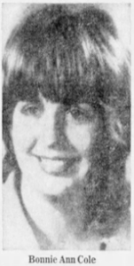 Bonnie Ann Cole as she appeared in news articles in March 1974