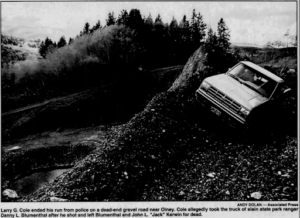 Danny Blumenthal’s crashed pickup truck after manhunt for Larry Cole ended