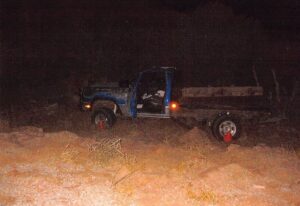 Truck at Moab Fault overlook crime scene in August 2004 Source: Grand County Sheriff’s Office